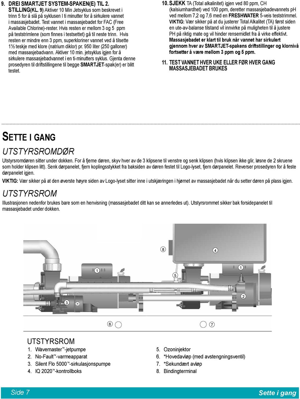 Hvis resten er mindre enn 3 ppm, superkloriner vannet ved å tilsette 1½ teskje med klore (natrium diklor) pr. 950 liter (250 galloner) med massasjebadvann. Aktiver 10 min.