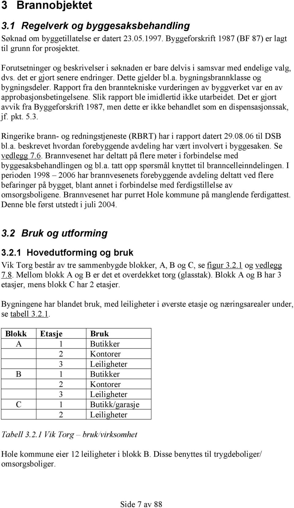 Rapport fra den branntekniske vurderingen av byggverket var en av approbasjonsbetingelsene. Slik rapport ble imidlertid ikke utarbeidet.