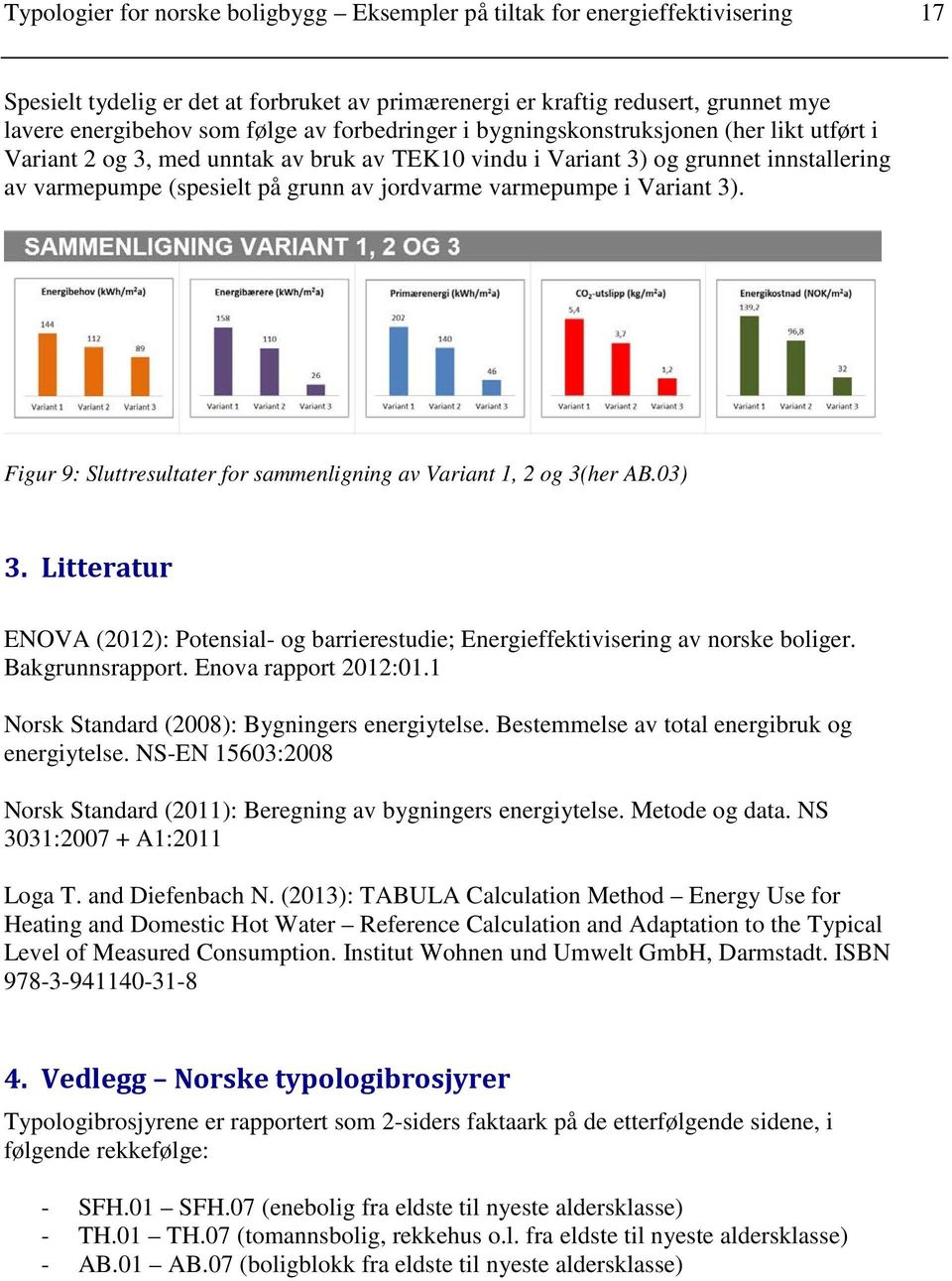 varmepumpe i Variant 3). Figur 9: Sluttresultater for sammenligning av Variant 1, 2 og 3(her AB.3) 3. Litteratur ENOVA (212): Potensial og barrierestudie; Energieffektivisering av norske boliger.