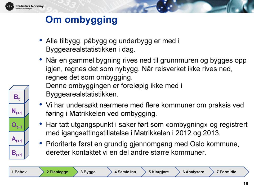 Denne ombyggingen er foreløpig ikke med i Byggearealstatistikken. Vi har undersøkt nærmere med flere kommuner om praksis ved føring i Matrikkelen ved ombygging.