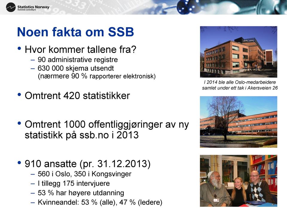 statistikker I 2014 ble alle Oslo-medarbeidere samlet under ett tak i Akersveien 26 Omtrent 1000