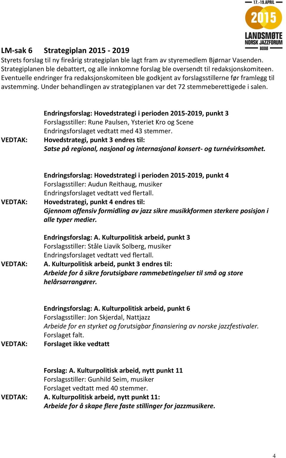 Under behandlingen av strategiplanen var det 72 stemmeberettigede i salen.