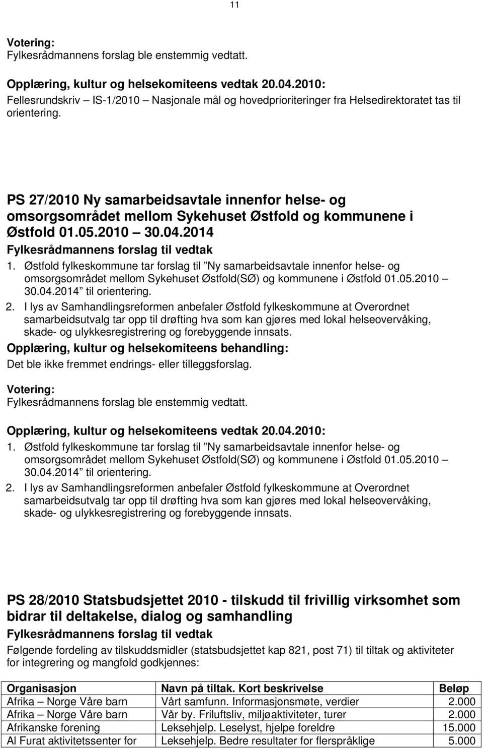 Østfold fylkeskommune tar forslag til Ny samarbeidsavtale innenfor helse- og omsorgsområdet mellom Sykehuset Østfold(SØ) og kommunene i Østfold 01.05.2010 30.04.2014 til orientering. 2.