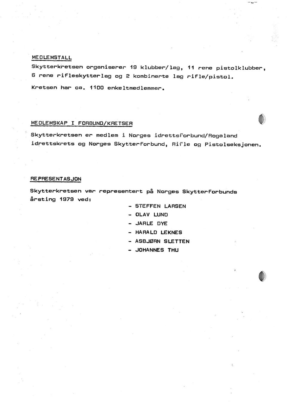 DYE - OLAV LUND - STEFFEN LARSEN rsng 1979 ved: Skytterkretsen var representert p Norges Skytterforbunds RE PRESENTASJON