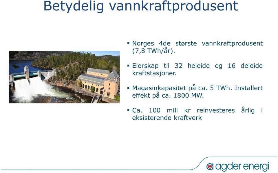 Eierskap til 32 heleide og 16 deleide kraftstasjoner.