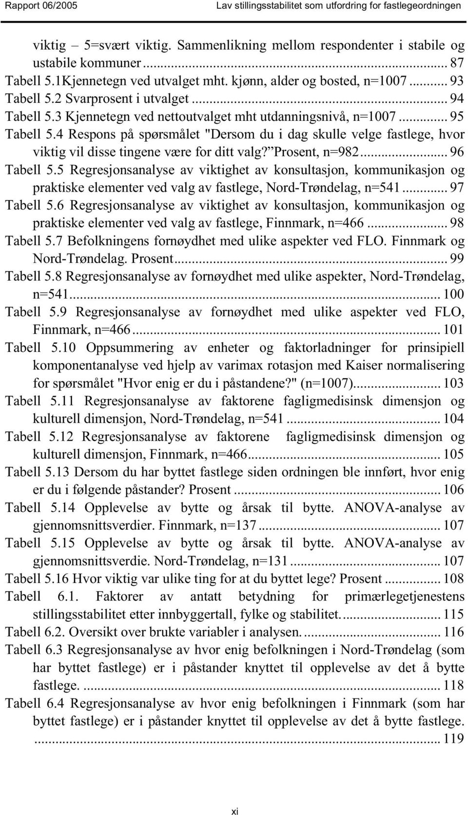 4 Respons på spørsmålet "Dersom du i dag skulle velge fastlege, hvor viktig vil disse tingene være for ditt valg? Prosent, n=982... 96 Tabell 5.