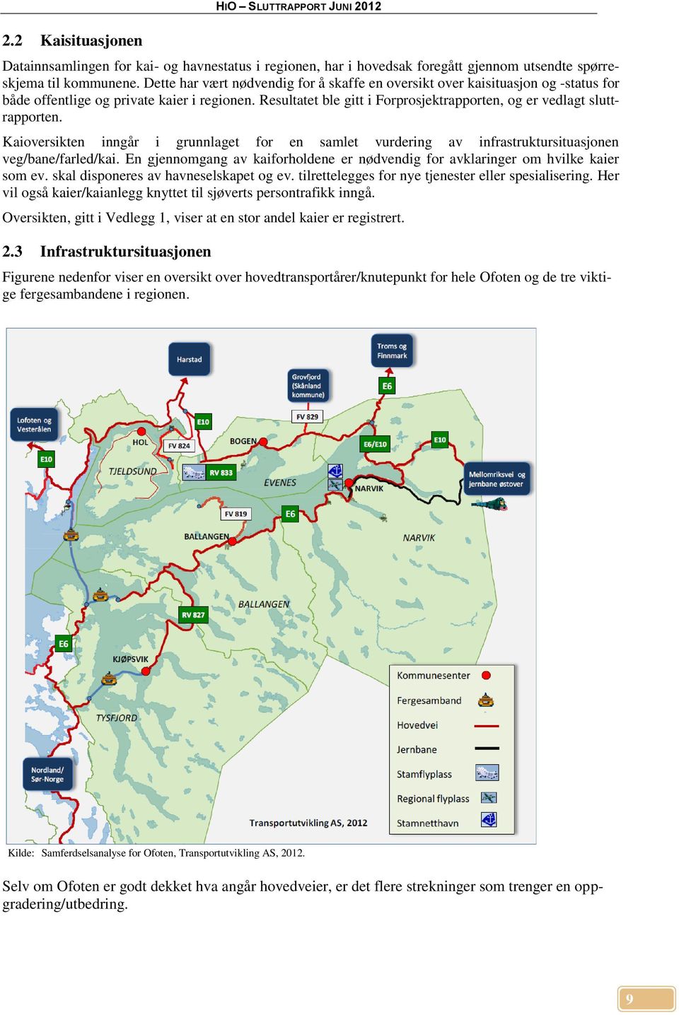 Resultatet ble gitt i Forprosjektrapporten, og er vedlagt sluttrapporten. Kaioversikten inngår i grunnlaget for en samlet vurdering av infrastruktursituasjonen veg/bane/farled/kai.