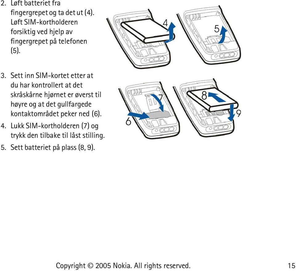 Sett inn SIM-kortet etter at du har kontrollert at det skråskårne hjørnet er øverst til høyre