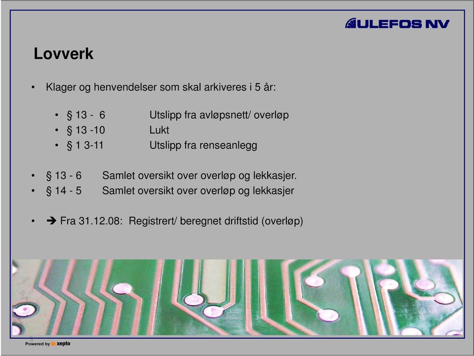 Samlet oversikt over overløp og lekkasjer.