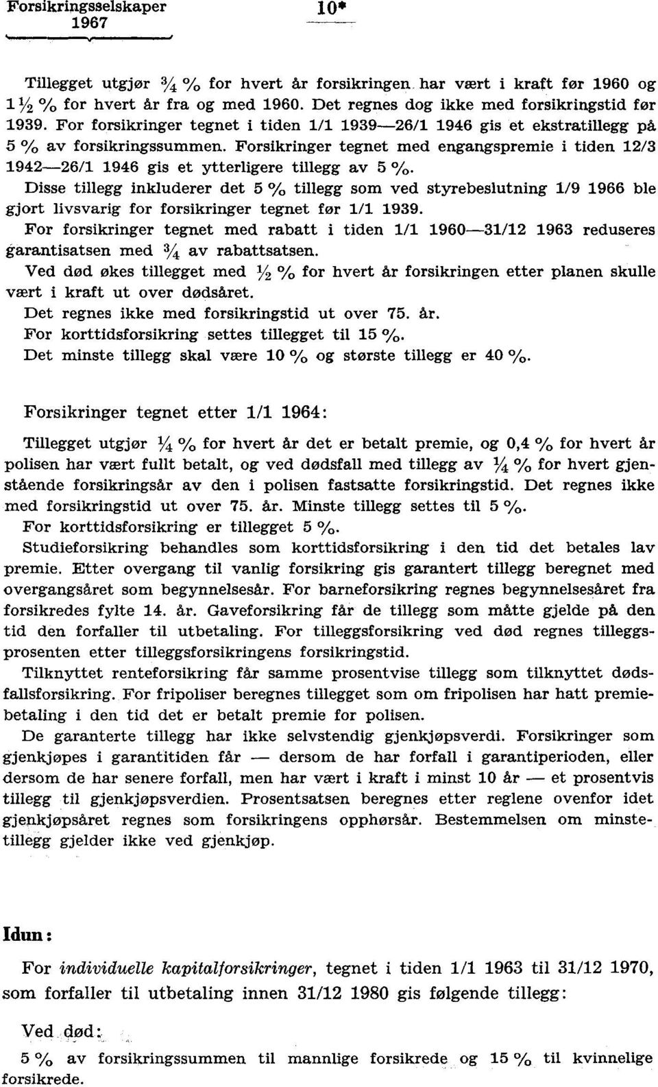 Disse tillegg inkluderer det % tillegg som ved styrebeslutning 1/ 1 ble gjort livsvarig for forsikringer tegnet før 1/1 1.