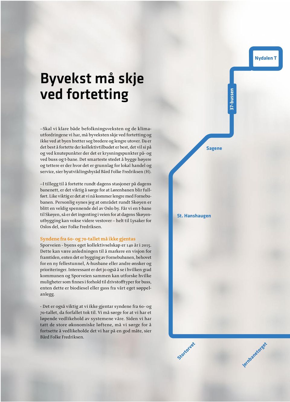 Det smarteste stedet å bygge høyere og tettere er der hvor det er grunnlag for lokal handel og service, sier byutviklingsbyråd Bård Folke Fredriksen (H).