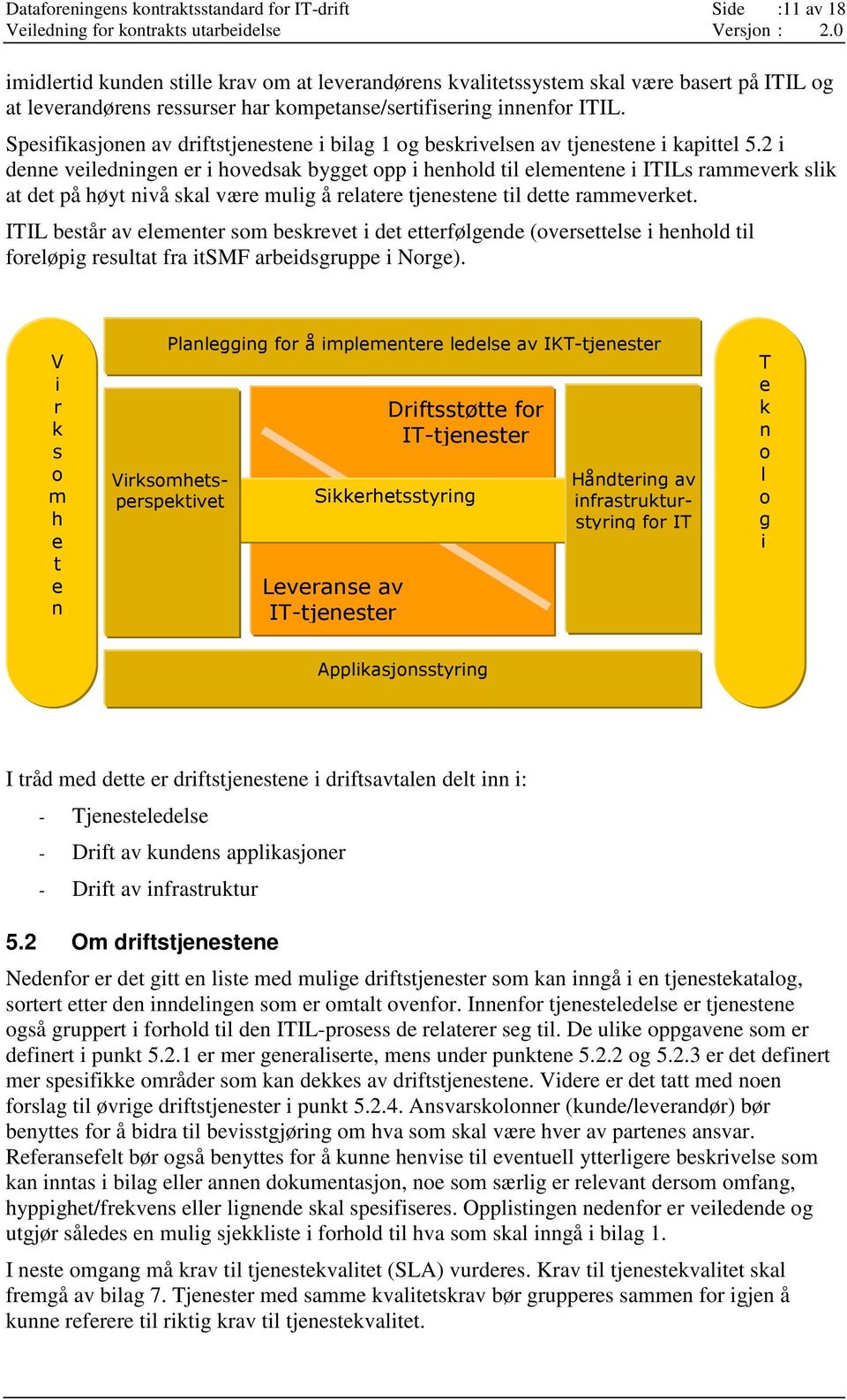 2 i denne veiledningen er i hovedsak bygget opp i henhold til elementene i ITILs rammeverk slik at det på høyt nivå skal være mulig å relatere tjenestene til dette rammeverket.