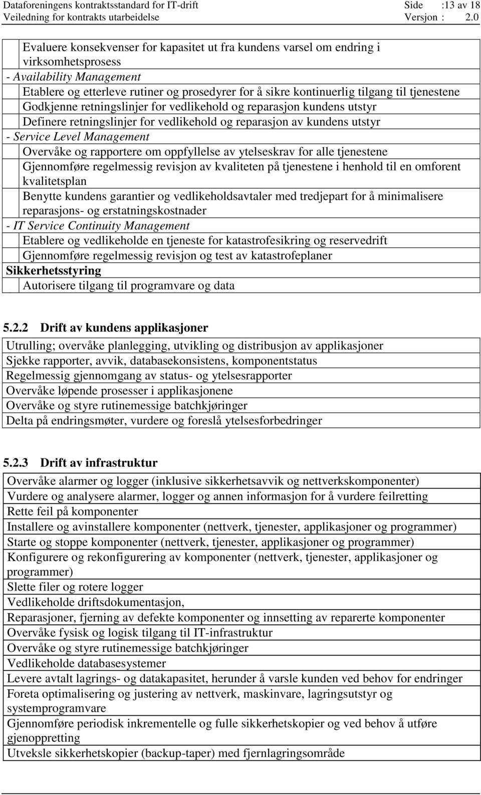 kundens utstyr - Service Level Management Overvåke og rapportere om oppfyllelse av ytelseskrav for alle tjenestene Gjennomføre regelmessig revisjon av kvaliteten på tjenestene i henhold til en