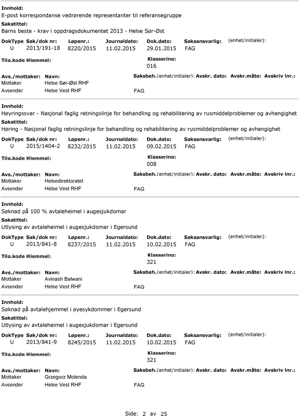 : Mottaker Helse Sør-Øst RHF Høyringssvar - Nasjonal faglig retningslinje for behandling og rehabilitering av rusmiddelproblemer og avhengighet Høring - Nasjonal faglig retningslinje for behandling