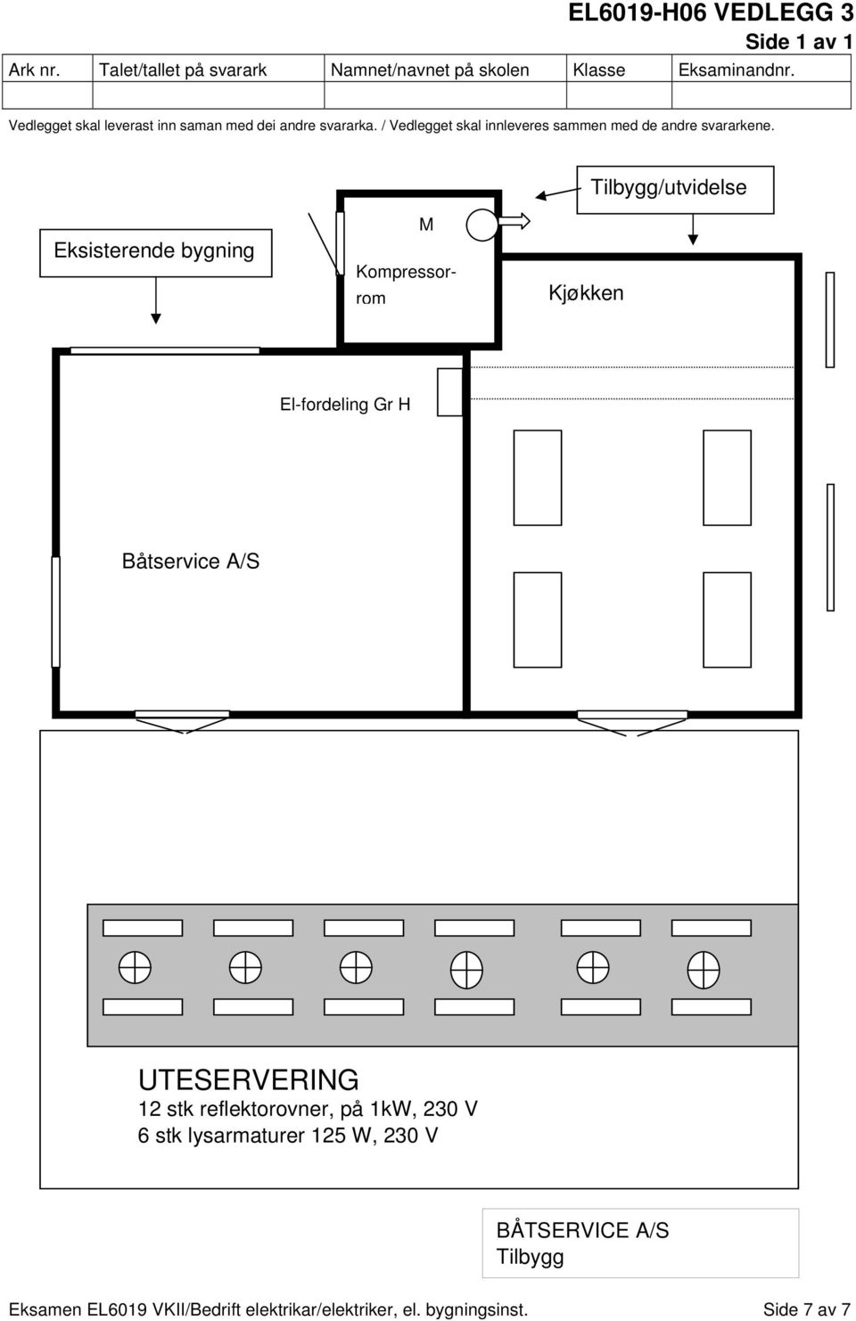 Tilbygg/utvidelse Eksisterende bygning M Kompressorrom Kjøkken El-fordeling Gr H Båtservice A/S UTESERVERING 12 stk