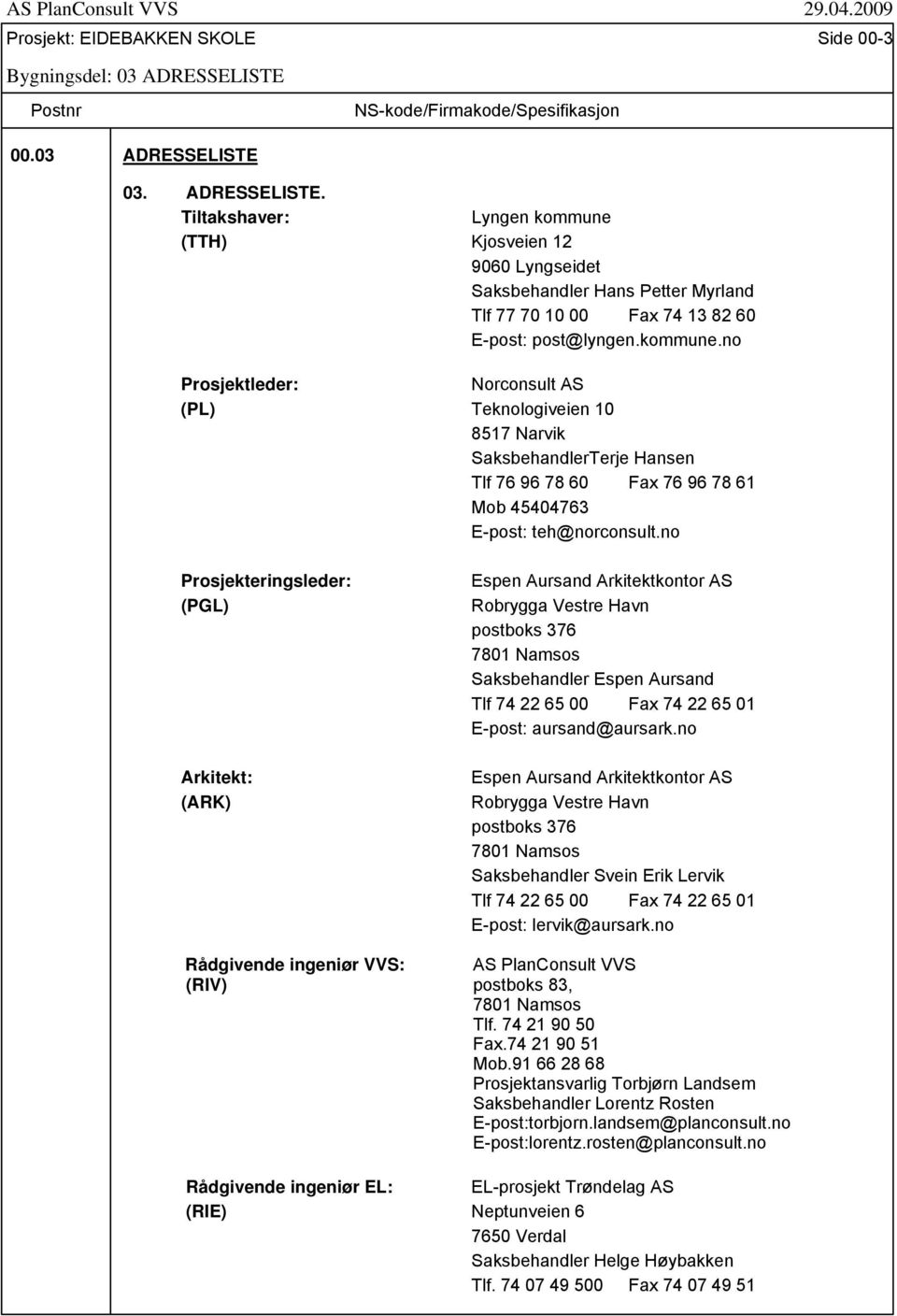 (TTH) Kjosveien 12 9060 Lyngseidet Saksbehandler Hans Petter Myrland Tlf 77 70 10 00 Fax 74 13 82 60 E-post: post@lyngen.kommune.