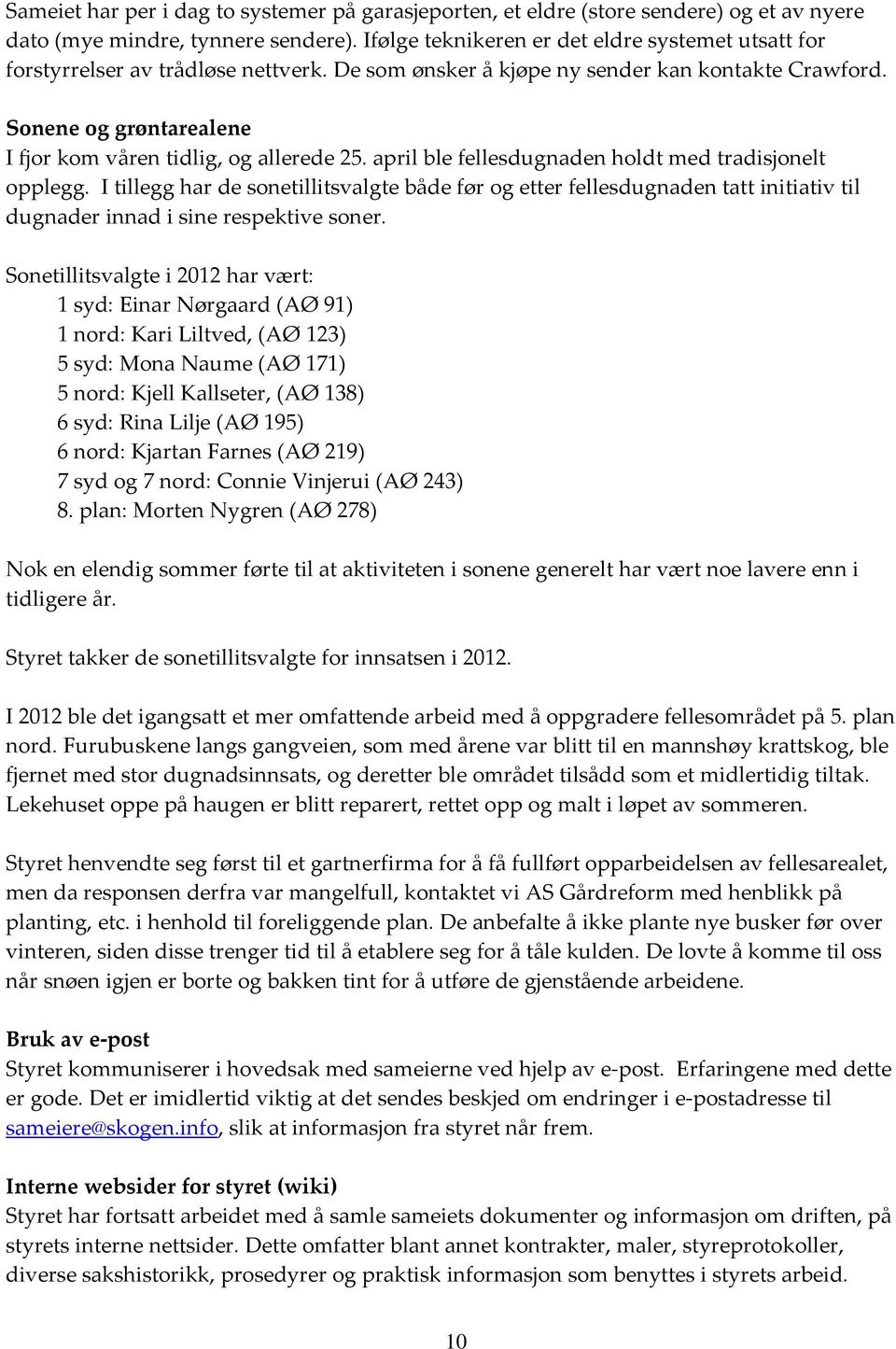 Sonene og grøntarealene I fjor kom våren tidlig, og allerede 25. april ble fellesdugnaden holdt med tradisjonelt opplegg.