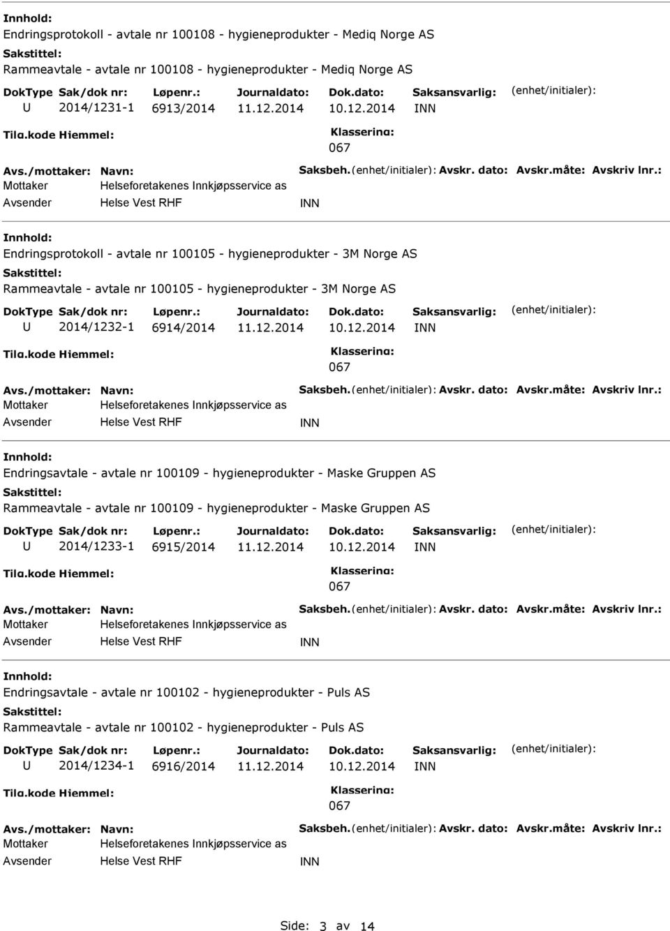 Endringsavtale - avtale nr 100109 - hygieneprodukter - Maske Gruppen AS Rammeavtale - avtale nr 100109 - hygieneprodukter - Maske Gruppen AS 2014/1233-1 6915/2014 NN Helseforetakenes nnkjøpsservice