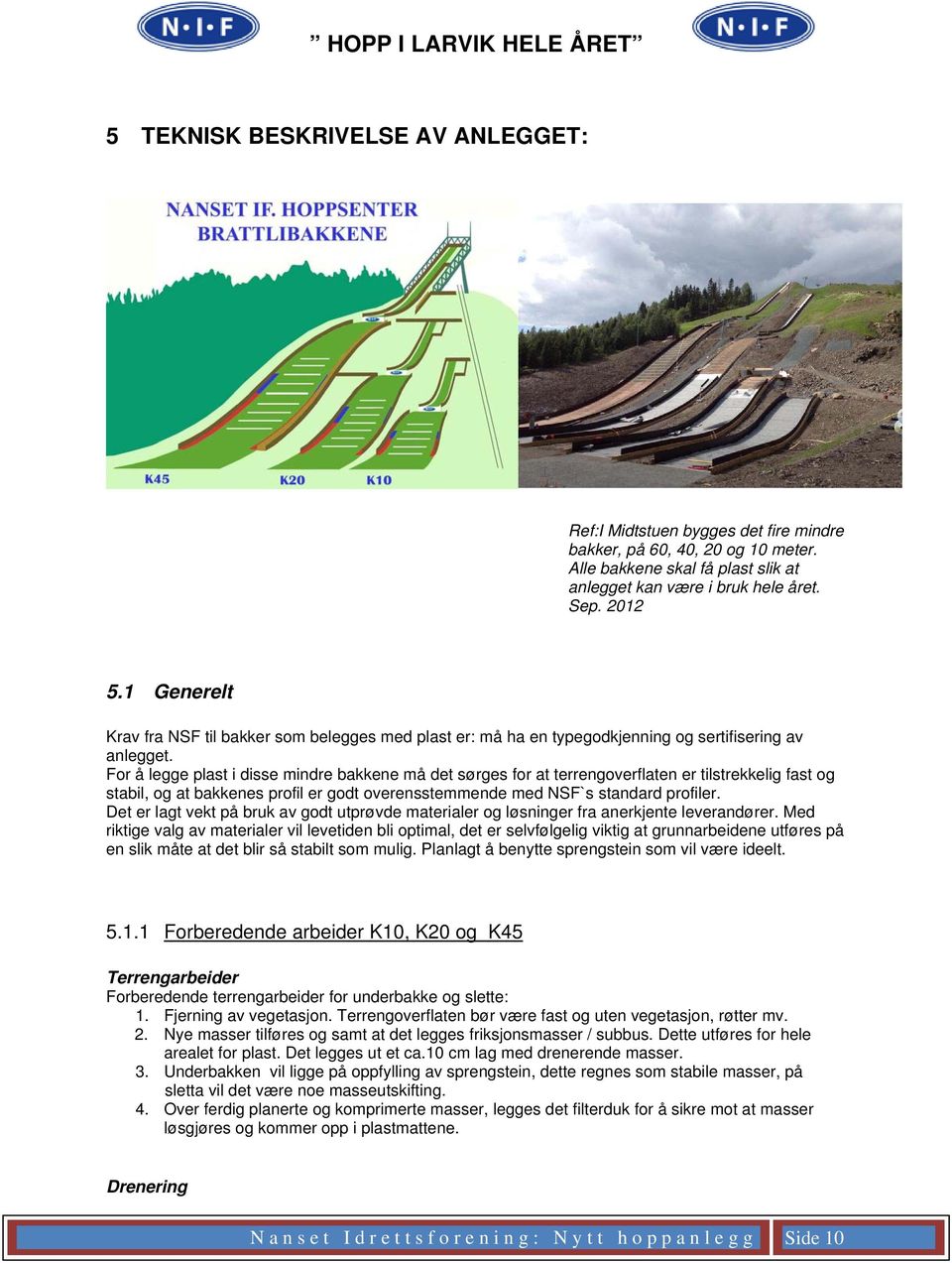 For å legge plast i disse mindre bakkene må det sørges for at terrengoverflaten er tilstrekkelig fast og stabil, og at bakkenes profil er godt overensstemmende med NSF`s standard profiler.