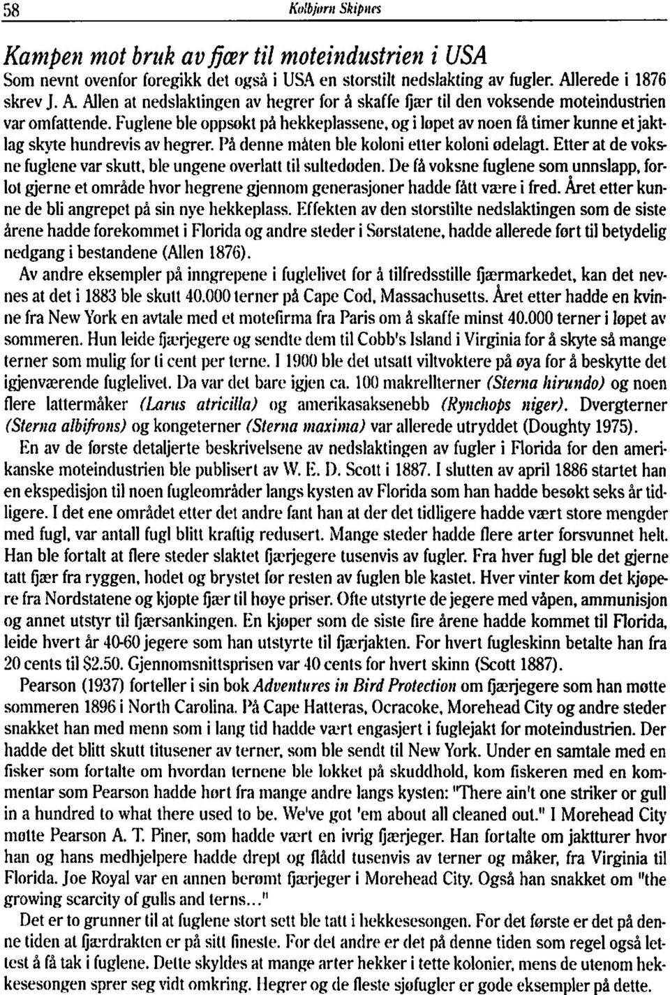 Fuglene ble oppsokt på hekkeplassene, og i lopet av noen få timer kunne et jaktlag skyte tiundrevis av hegrer. W denne niaten ble koloni etter koloni odelagt. Eiter at de voksne fuglene var skutt.