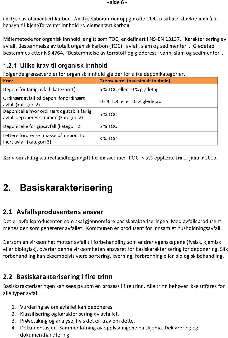 Glødetap bestemmes etter NS 4764, "Bestemmelse av tørrstoff og gløderest i vann, slam og sedimenter". 1.2.