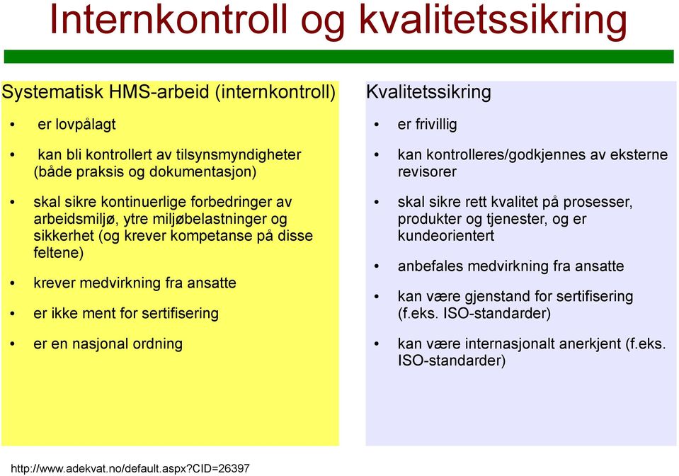 feltene) krever medvirkning fra ansatte er ikke ment for sertifisering skal sikre rett kvalitet på prosesser, produkter og tjenester, og er kundeorientert anbefales medvirkning fra