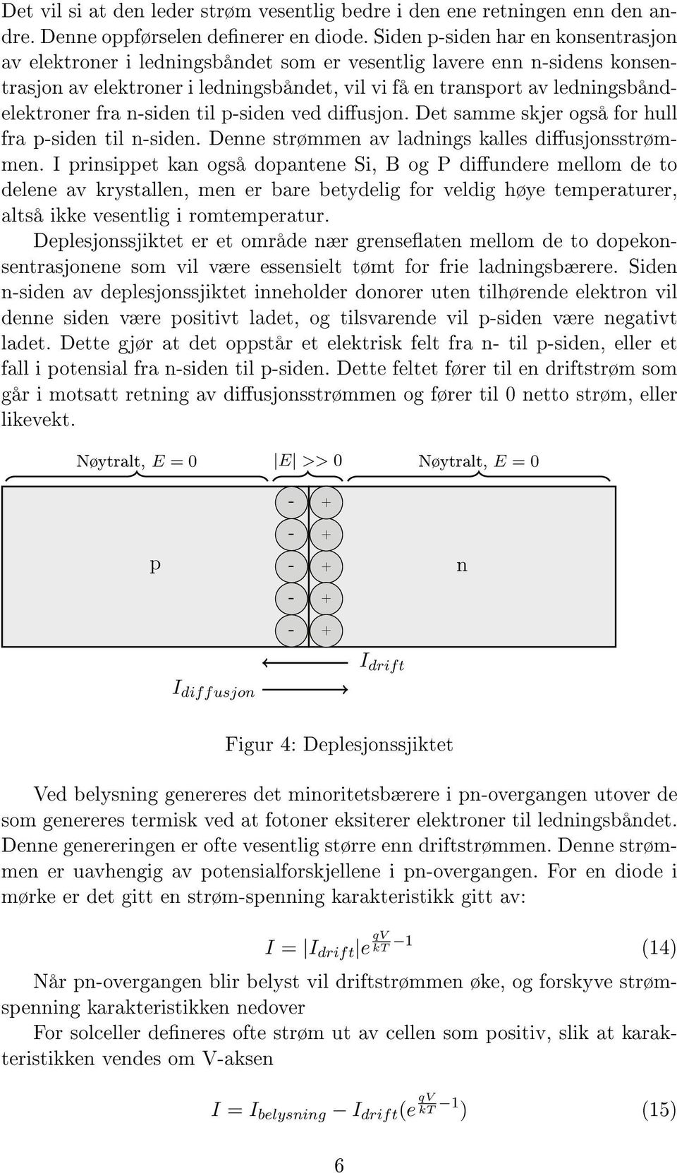 nsiden til psiden ved diusjon. Det samme skjer også for hull fra psiden til nsiden. Denne strømmen av ladnings kalles diusjonsstrømmen.