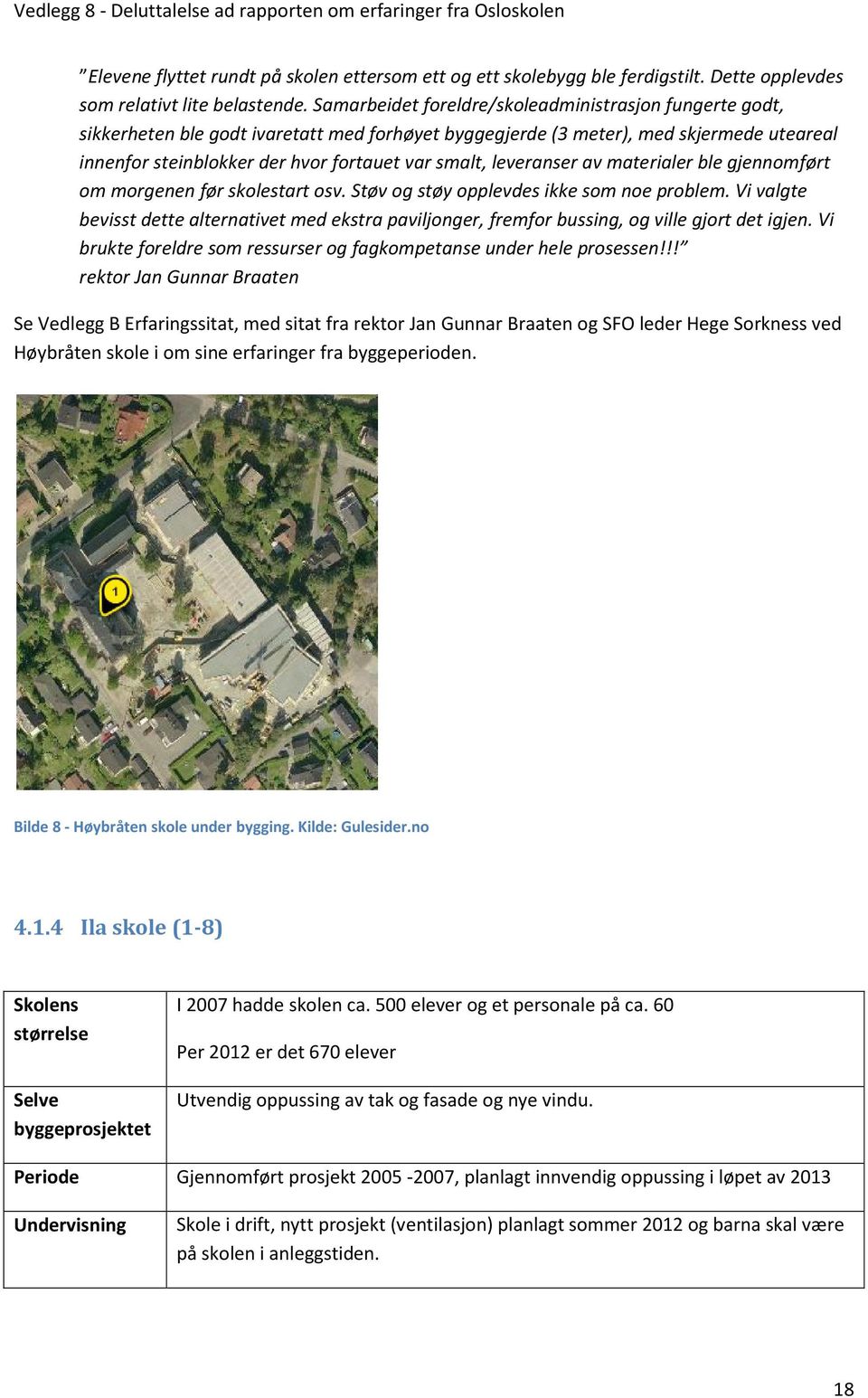 leveranser av materialer ble gjennomført om morgenen før skolestart osv. Støv og støy opplevdes ikke som noe problem.