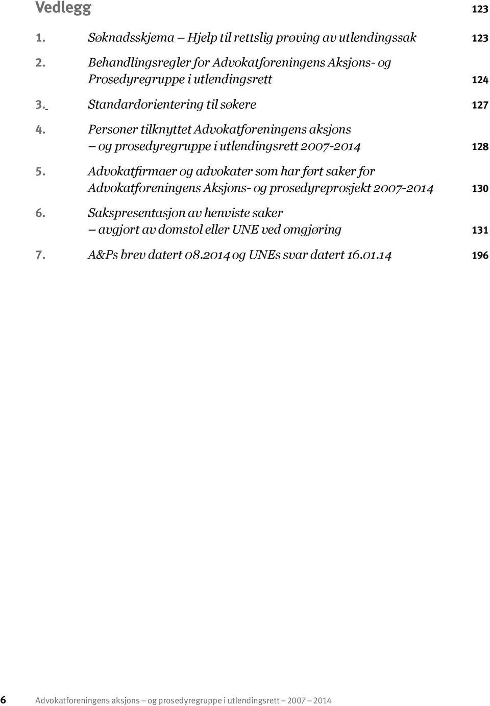 Personer tilknyttet Advokatforeningens aksjons og prosedyregruppe i utlendingsrett 2007-2014 128 5.