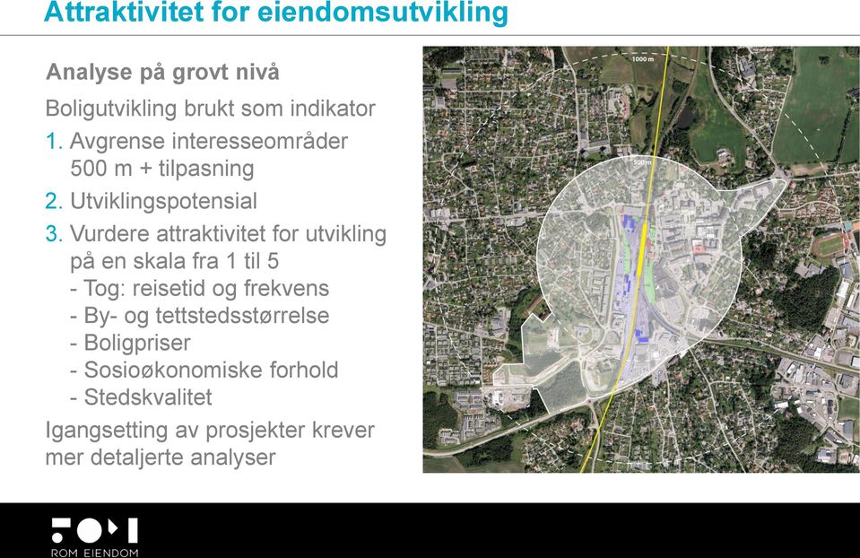 Vurdere attraktivitet for utvikling på en skala fra 1 til 5 - Tog: reisetid og frekvens - By- og