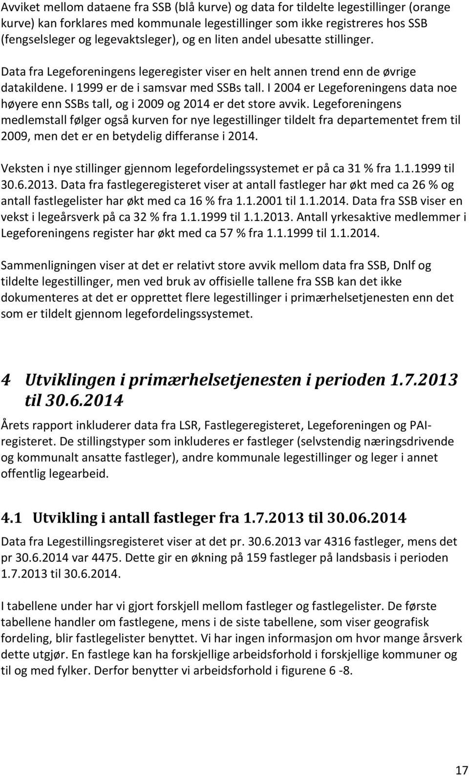 I 2004 er Legeforeningens data noe høyere enn SSBs tall, og i 2009 og 2014 er det store avvik.