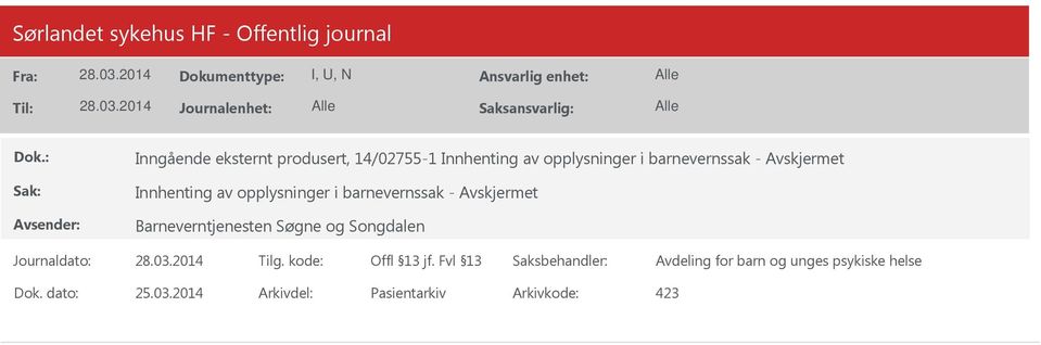 Barneverntjenesten Søgne og Songdalen Avdeling for barn og unges