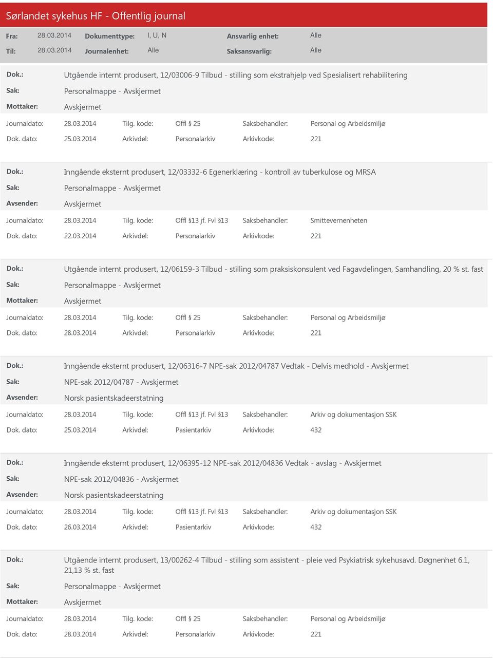 2014 Arkivdel: Personalarkiv Arkivkode: 221 Inngående eksternt produsert, 12/033