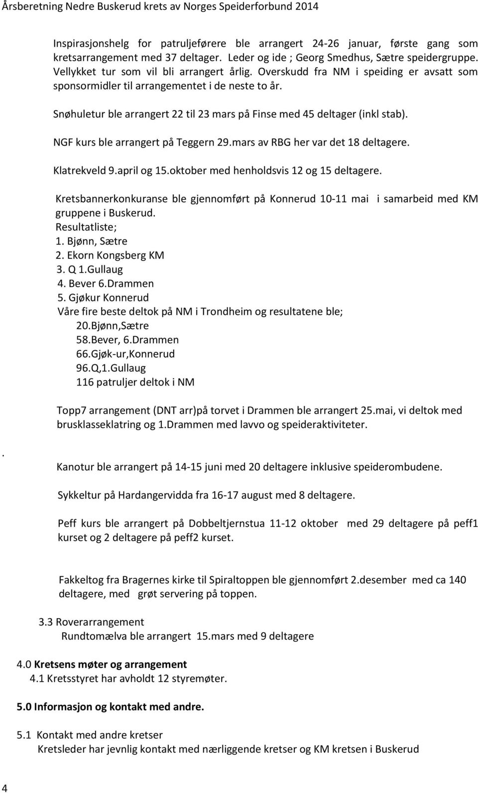 Snøhuletur ble arrangert 22 til 23 mars på Finse med 45 deltager (inkl stab). NGF kurs ble arrangert på Teggern 29.mars av RBG her var det 18 deltagere. Klatrekveld 9.april og 15.