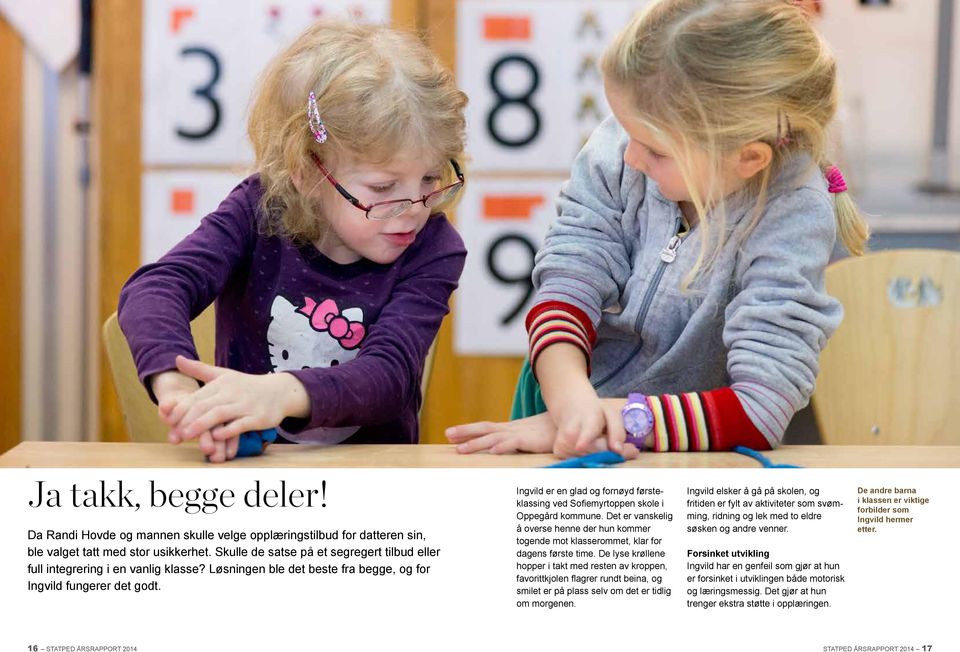 Ingvild er en glad og fornøyd førsteklassing ved Sofiemyrtoppen skole i Oppegård kommune. Det er vanskelig å overse henne der hun kommer togende mot klasserommet, klar for dagens første time.