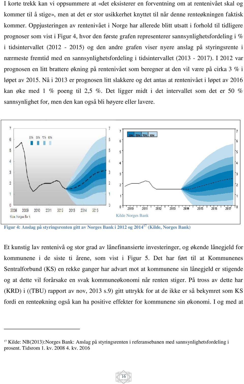 tidsintervallet (2012-2015) og den andre grafen viser nyere anslag på styringsrente i nærmeste fremtid med en sannsynlighetsfordeling i tidsintervallet (2013-2017).