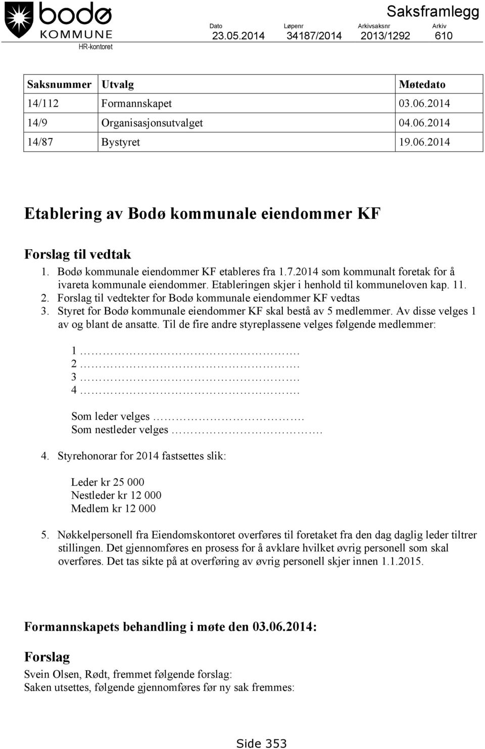 Etableringen skjer i henhold til kommuneloven kap. 11. 2. Forslag til vedtekter for Bodø kommunale eiendommer KF vedtas 3. Styret for Bodø kommunale eiendommer KF skal bestå av 5 medlemmer.