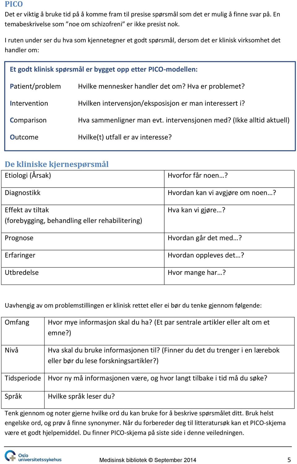 mennesker handler det om? Hva er problemet? Intervention Hvilken intervensjon/eksposisjon er man interessert i? Comparison Outcome Hva sammenligner man evt. intervensjonen med?