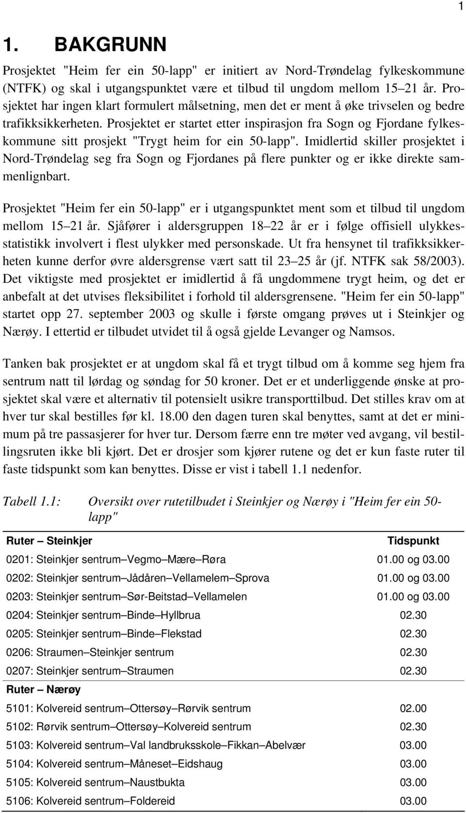 Prosjektet er startet etter inspirasjon fra Sogn og Fjordane fylkeskommune sitt prosjekt "Trygt heim for ein 50-lapp".