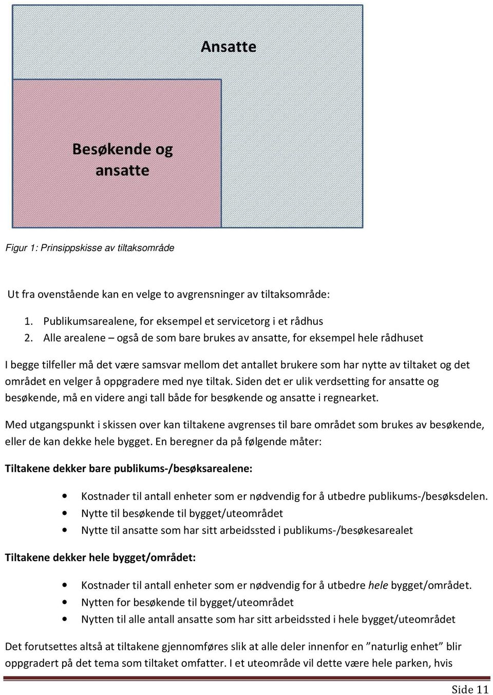 oppgradere med nye tiltak. Siden det er ulik verdsetting for ansatte og besøkende, må en videre angi tall både for besøkende og ansatte i regnearket.