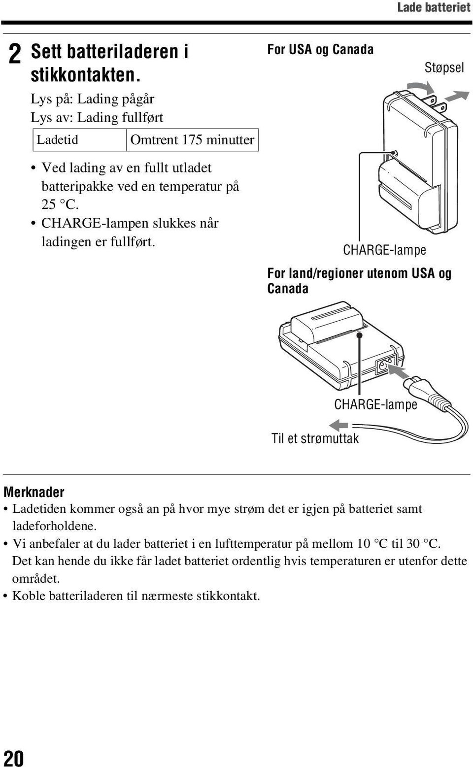 CHARGE-lampen slukkes når ladingen er fullført.