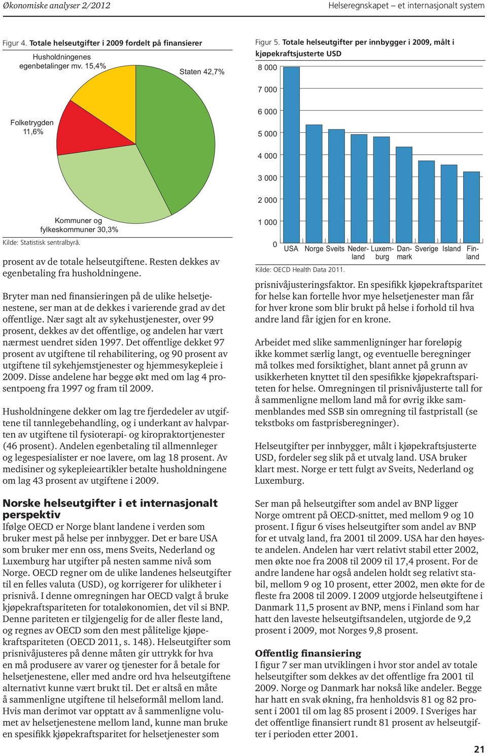 helseutgiftene. Resten dekkes av egenbetaling fra husholdningene. Bryter man ned finansieringen på de ulike helsetjenestene, ser man at de dekkes i varierende grad av det offentlige.