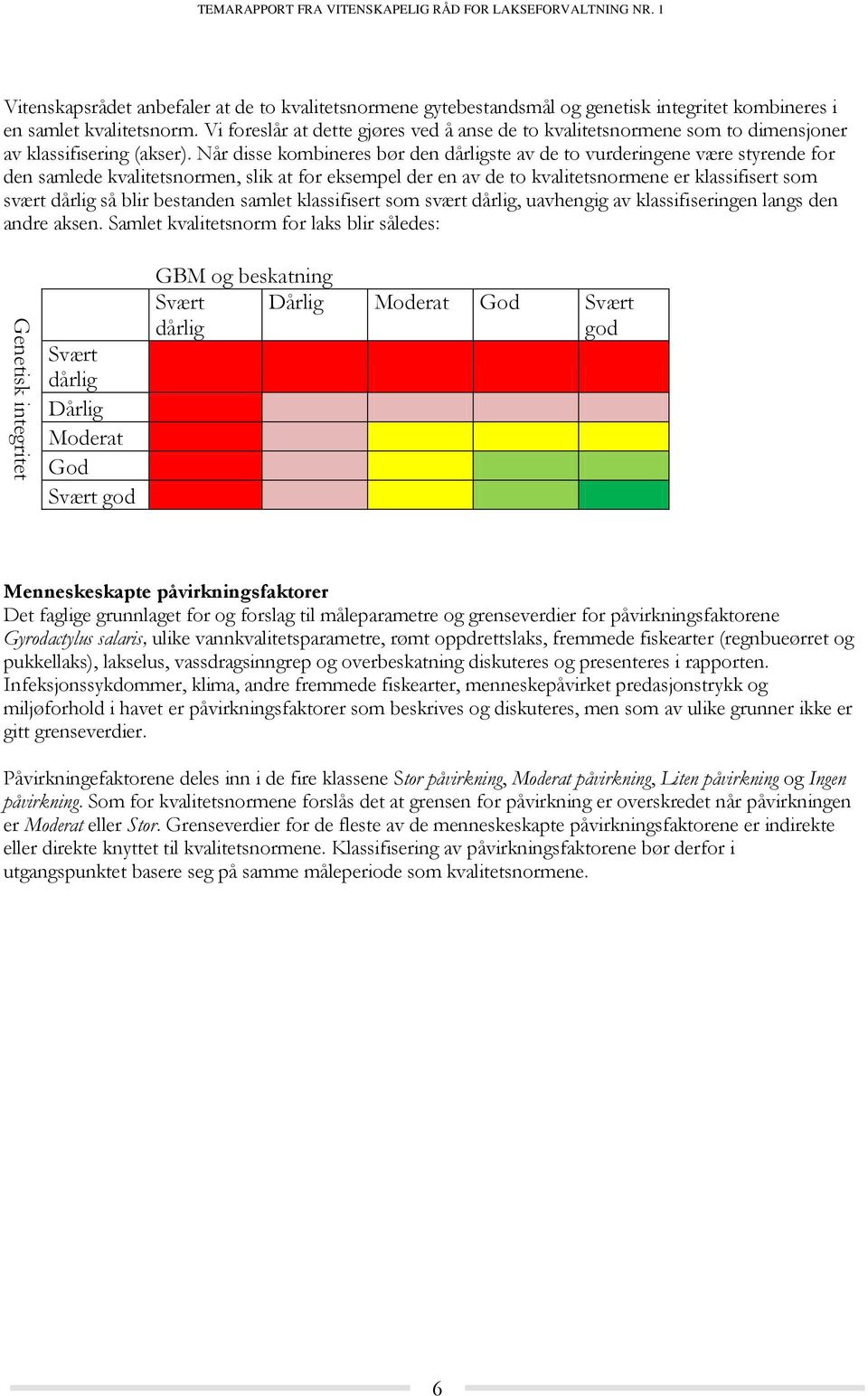 Vi foreslår at dette gjøres ved å anse de to kvalitetsnormene som to dimensjoner av klassifisering (akser).