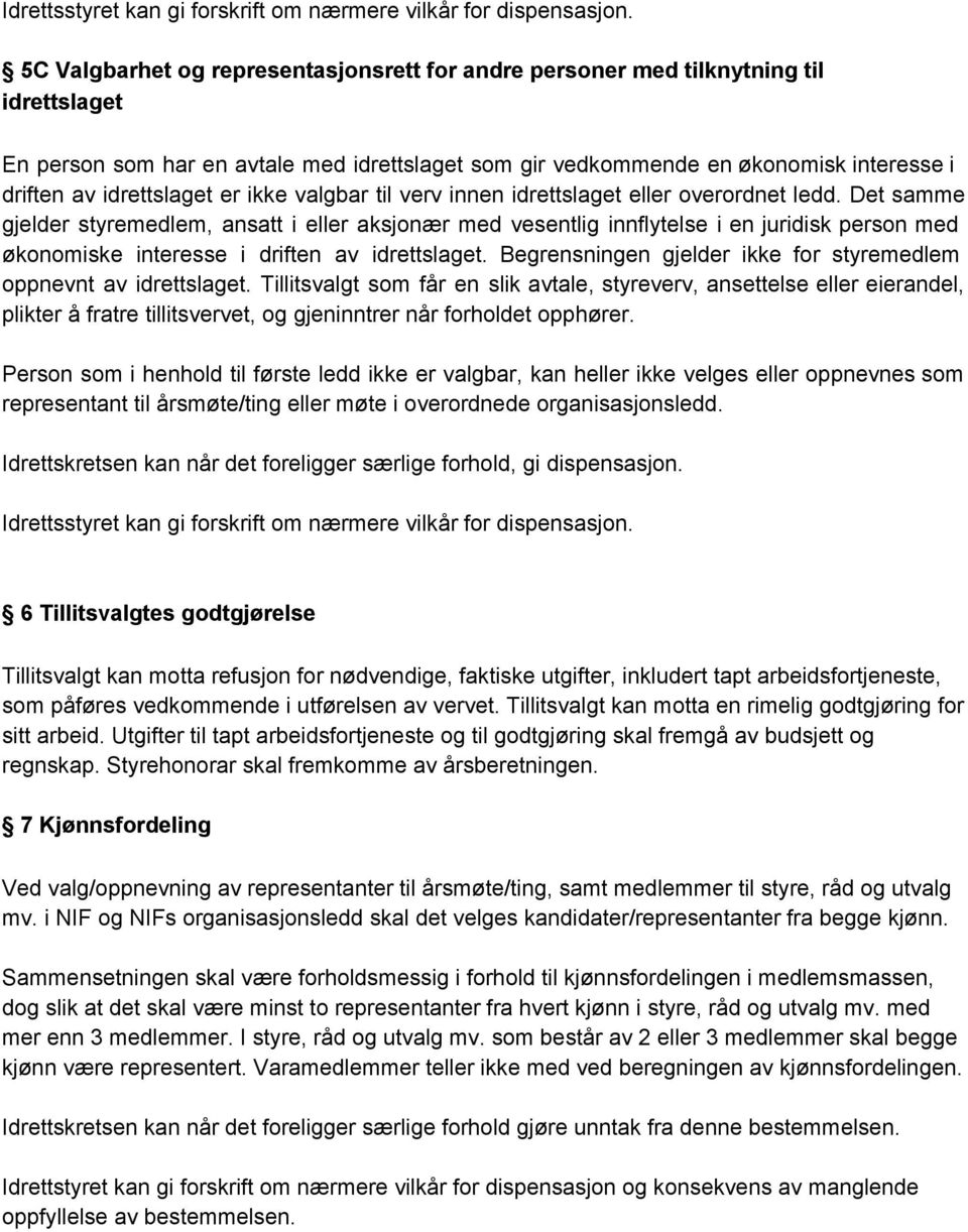 idrettslaget er ikke valgbar til verv innen idrettslaget eller overordnet ledd.