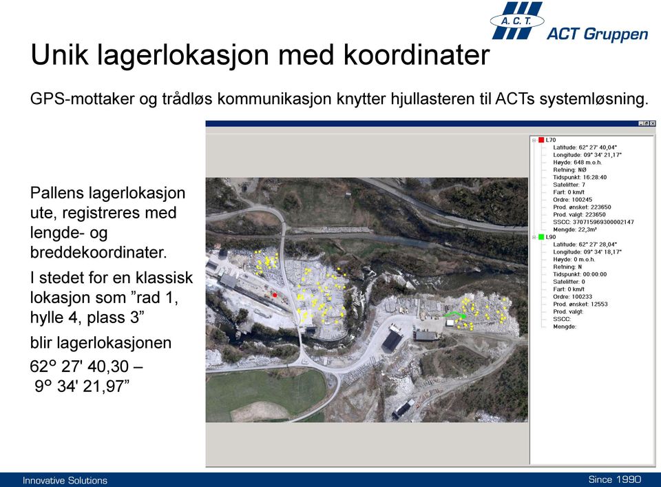 Pallens lagerlokasjon ute, registreres med lengde- og breddekoordinater.