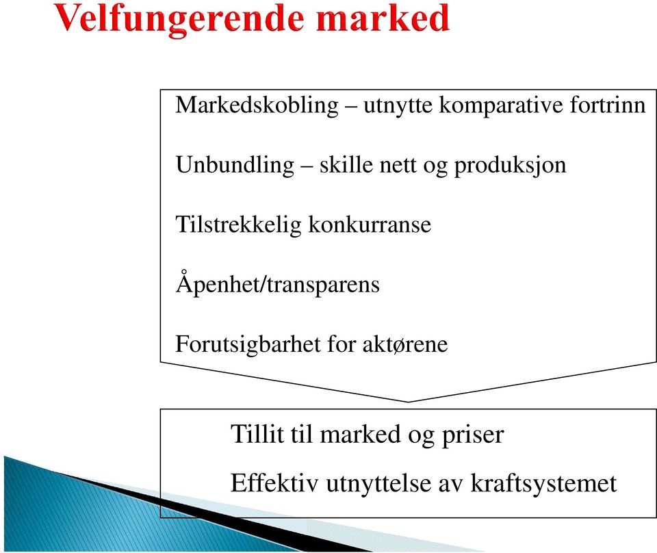 Åpenhet/transparens Forutsigbarhet for aktørene Tillit