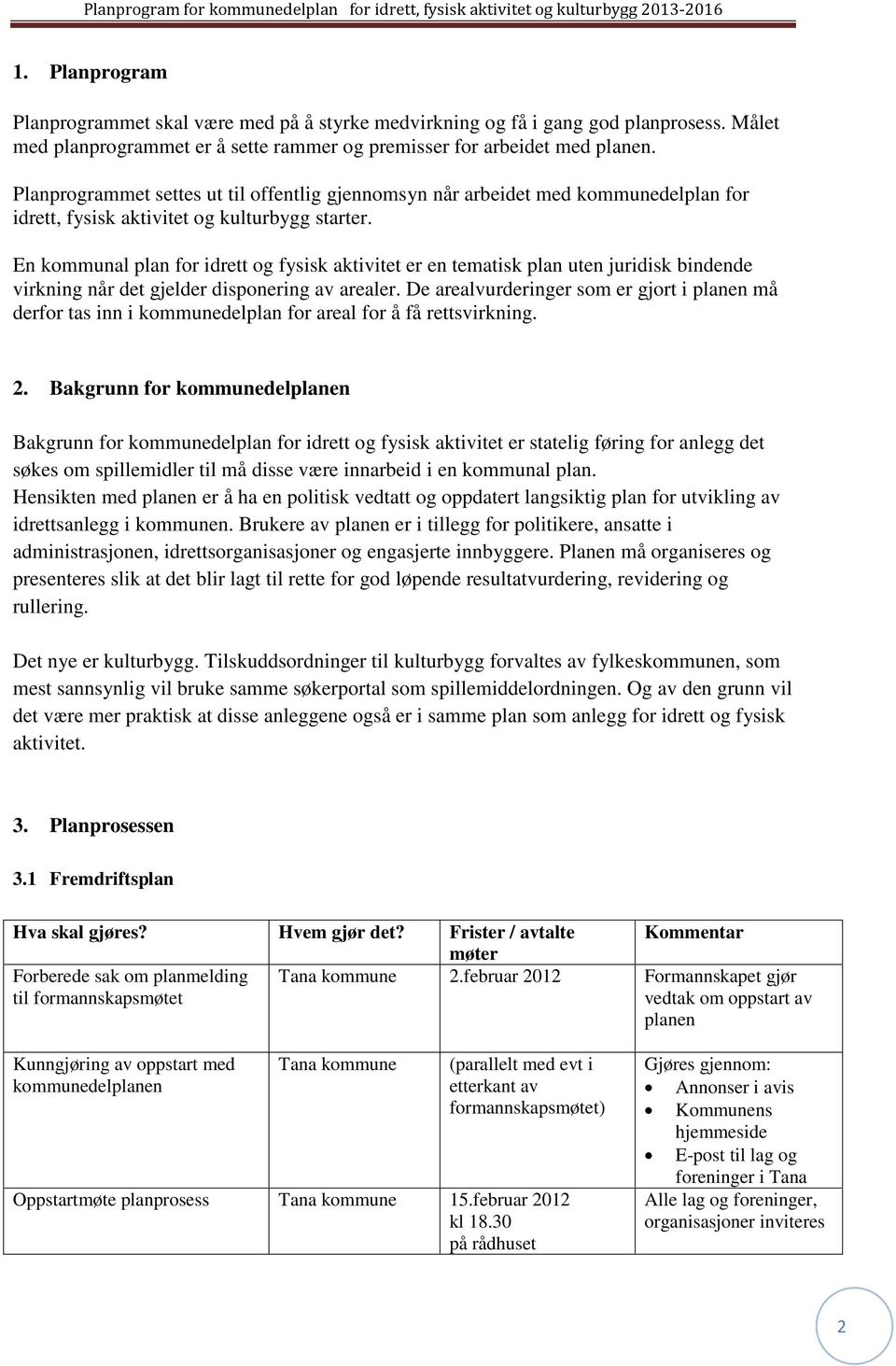 En kommunal plan for idrett og fysisk aktivitet er en tematisk plan uten juridisk bindende virkning når det gjelder disponering av arealer.