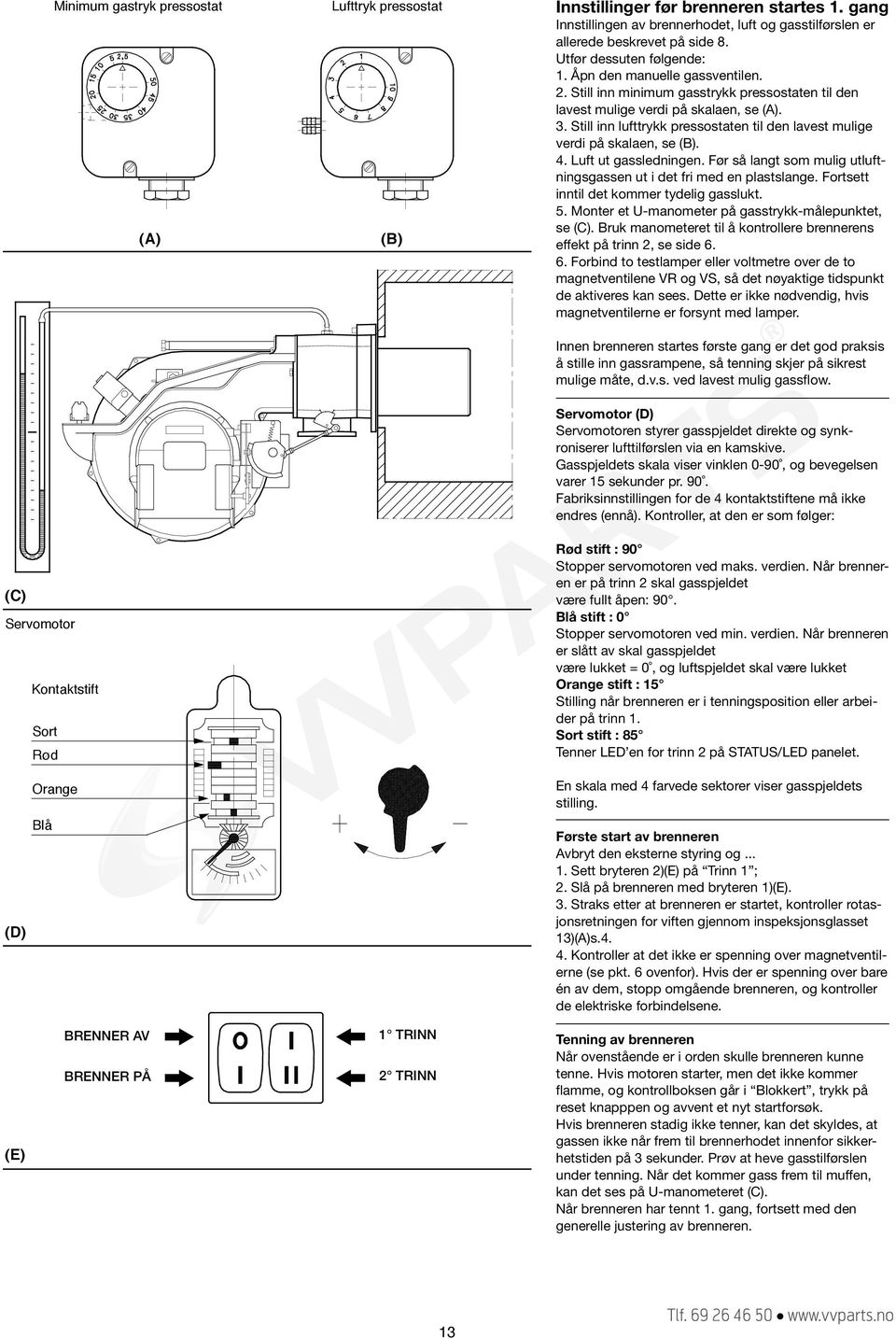 som mulig utluftningsgassen ut i det fri med en plastslange Fortsett inntil det kommer tydelig gasslukt 5 Monter et U-manometer på gasstrykk-målepunktet, se (C) Bruk manometeret til å kontrollere