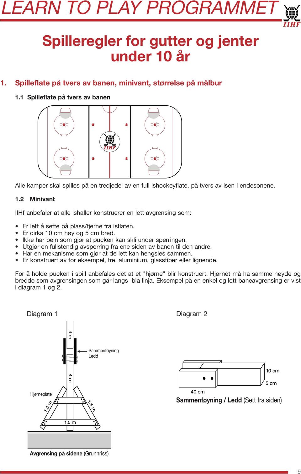 2 Minivant IIHf anbefaler at alle ishaller konstruerer en lett avgrensing som: Er lett å sette på plass/fjerne fra isflaten. Er cirka 10 cm høy og 5 cm bred.