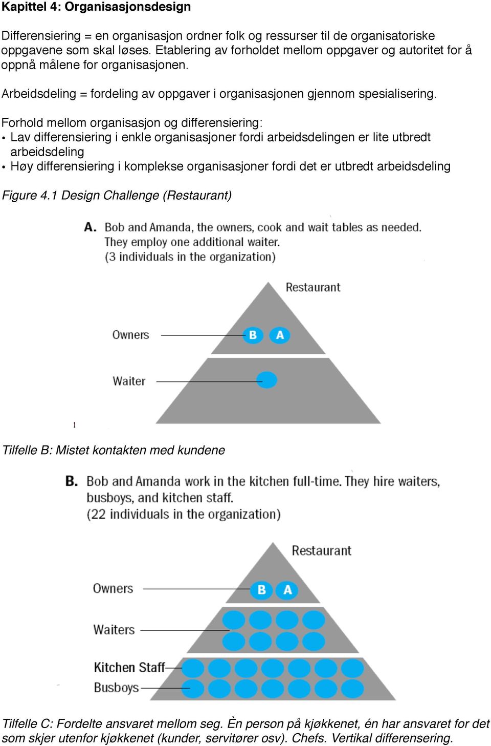 Forhold mellom organisasjon og differensiering: Lav differensiering i enkle organisasjoner fordi arbeidsdelingen er lite utbredt arbeidsdeling Høy differensiering i komplekse organisasjoner fordi